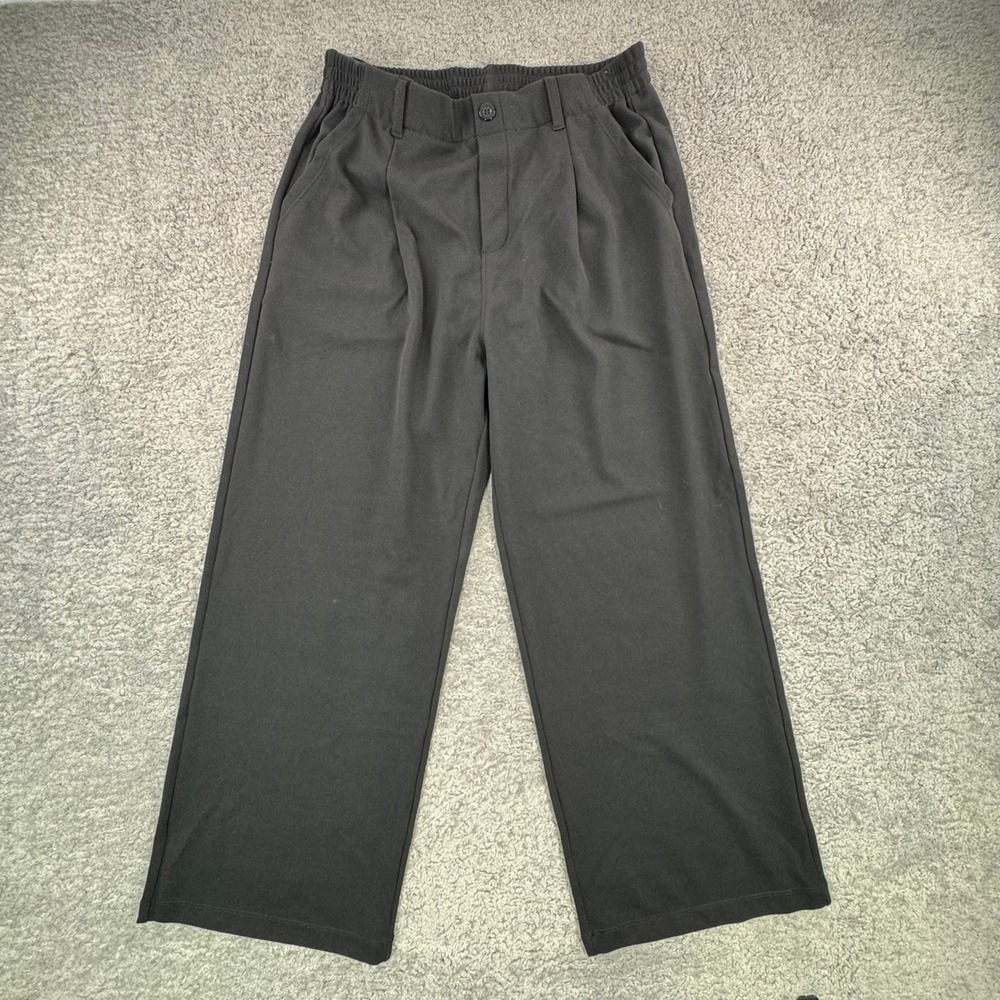 Ewedoos Womens Wide Leg Trousers Black L Petite Old Money Pleated Pants NEW
